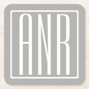 Initialen Monogram   Wit Op Lichtgrijs Kartonnen Onderzetters