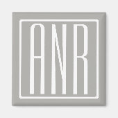 Initialen Monogram | Wit Op Lichtgrijs Magneet (Voorkant)