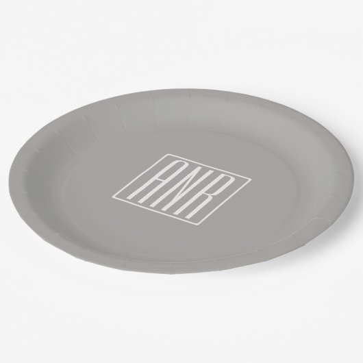 Initialen Monogram | Wit Op Lichtgrijs Papieren Bordje (Gekanteld)