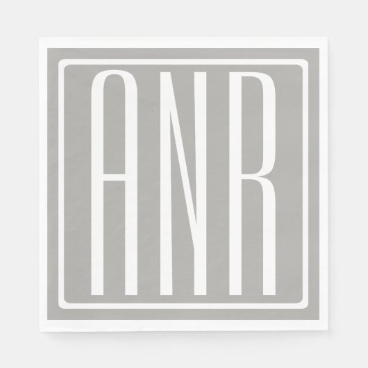 Initialen Monogram | Wit op lichtgrijs Servetten (Voorkant)
