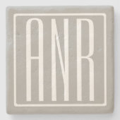 Initialen Monogram | Wit op lichtgrijs Stenen Onderzetter (Voorkant)