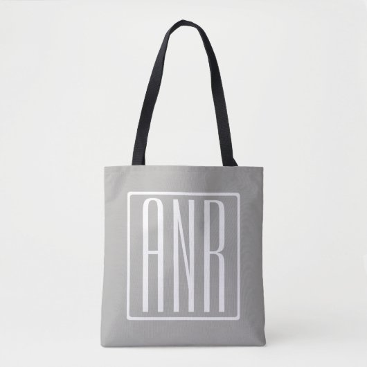 Initialen Monogram | Wit op lichtgrijs Tote Bag (Voorkant)
