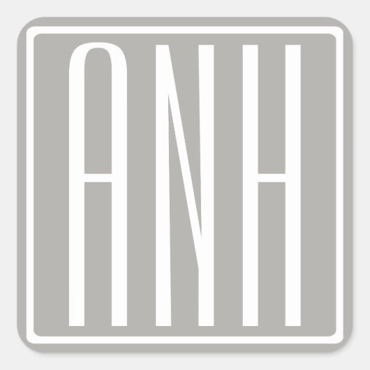 Initialen Monogram | Wit op lichtgrijs Vierkante Sticker (Voorkant)