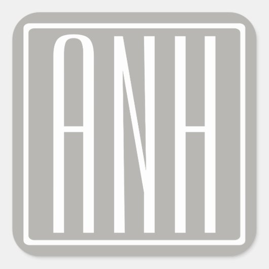 Initialen Monogram | Wit op lichtgrijs Vierkante Sticker (Voorkant)