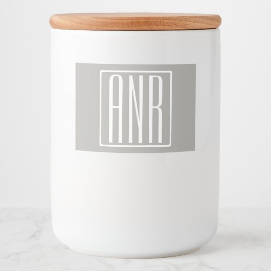 Initialen Monogram | Wit op lichtgrijs Voedselcontainer Etiket (Voorkant)