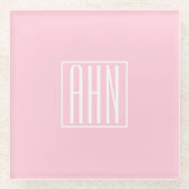 Initialen Monogram | wit op lichtroze Glazen Onderzetter (Voorkant)