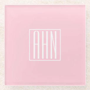 Initialen Monogram   wit op lichtroze Glazen Onderzetter