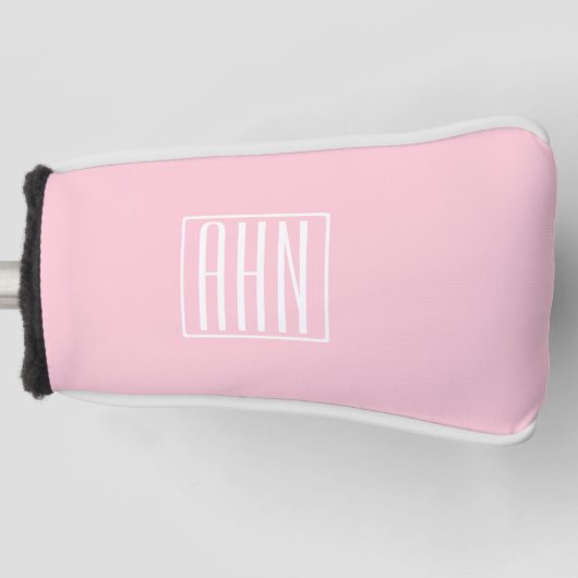 Initialen Monogram | wit op lichtroze Golfheadcover (Voorkant)