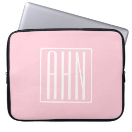Initialen Monogram | wit op lichtroze Laptop Sleeve