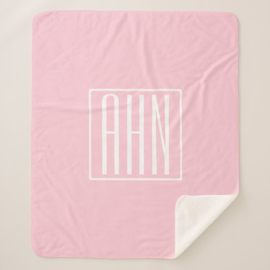 Initialen Monogram | wit op lichtroze Sherpa Deken (Voorkant)