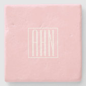 Initialen Monogram | wit op lichtroze Stenen Onderzetter (Voorkant)