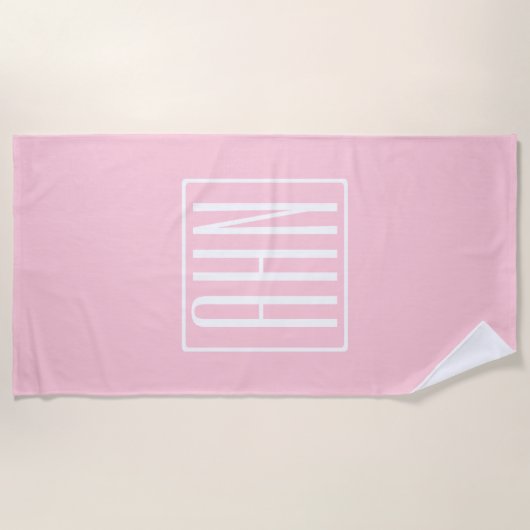 Initialen Monogram | wit op lichtroze Strandlaken (Voorkant)