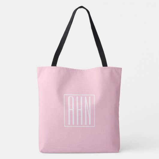 Initialen Monogram | wit op lichtroze Tote Bag (Achterkant)