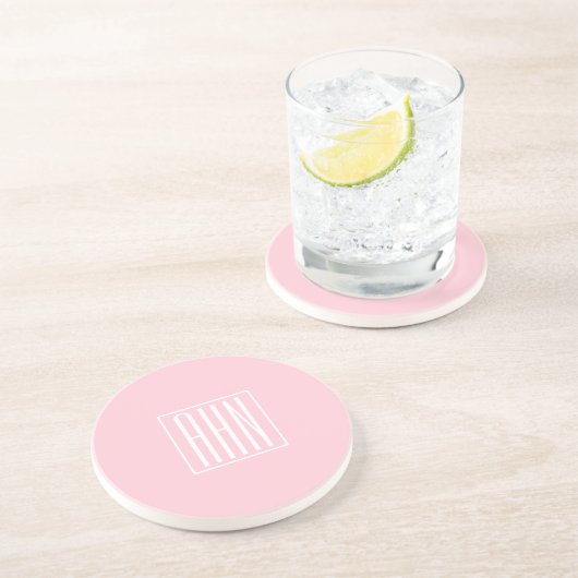 Initialen Monogram | wit op lichtroze Zandsteen Onderzetter (Zijkant)