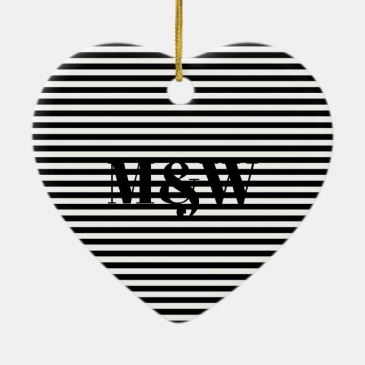 Initialen monogram zwarte witte strepen keramisch ornament (Achterkant)