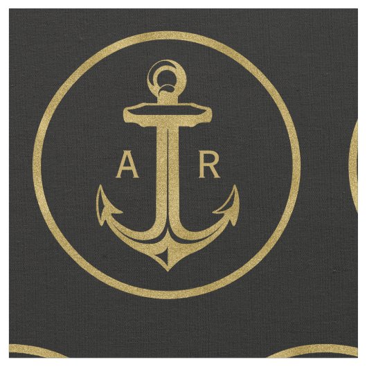 Initialen | Nautisch anker Navy Blue Stof (Close Up)