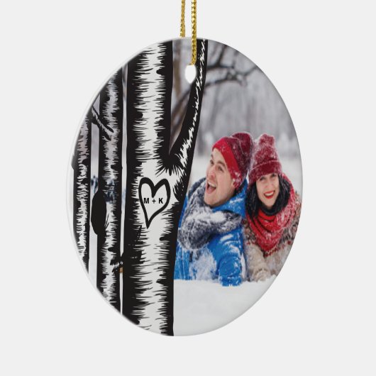 Initialen op boomparen keramisch ornament (Rechts)