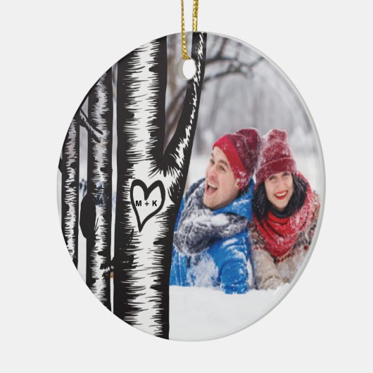 Initialen op boomparen keramisch ornament (Links)