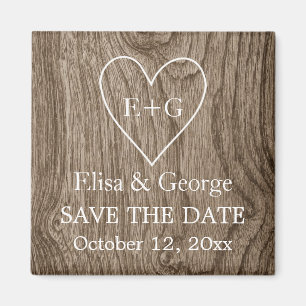 Initialen op houten hart bruiloft Save the Date Magneet