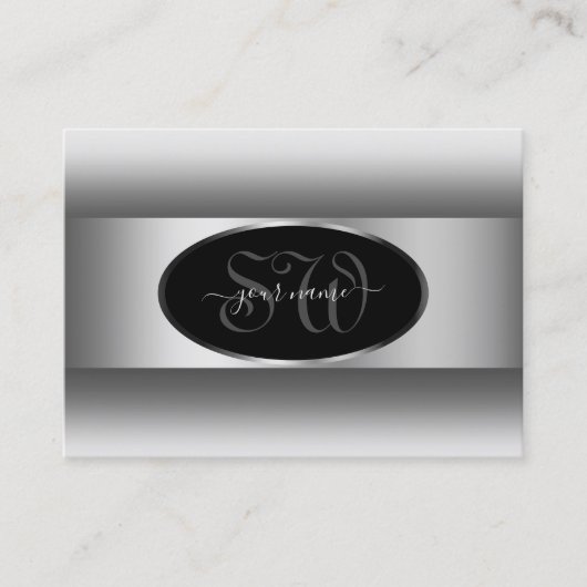 Initialen Oval Silver Lijst, zwart en wit Visitekaartje (Voorkant)