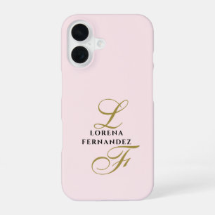 Initialen Pastel Roze Minimalistische Gouden Calli iPhone 16 Hoesje