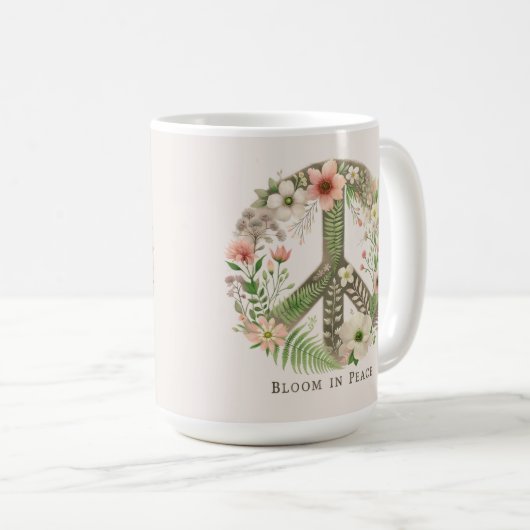Initialen Retro "Bloom in Peace" Vredesbord Koffiemok (Voorkant rechts)