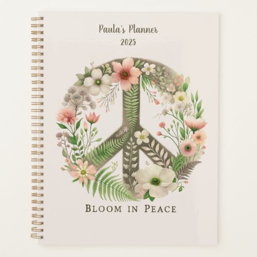  Initialen Retro "Bloom in Peace" Vredesbord Planner (Voorkant)