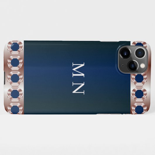 Initialen Roos Gold Navy Blue Minimal Geometric iPhone Hoesje (Achterkant horizontaal)