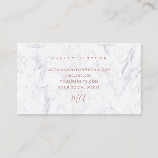 Initialen roos gouden script eenvoudig wit marmer visitekaartje (Achterkant)