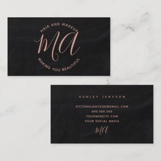 Initialen roos goudschrift, eenvoudig karton visitekaartje (Voorkant / Achterkant)