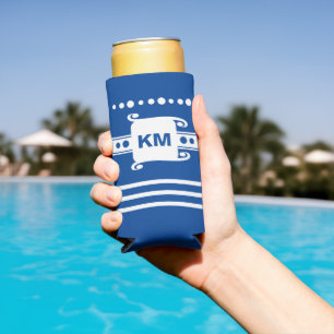 Initialen stippen strepen ontspannen blauw en wit seltzer blikjeskoeler
