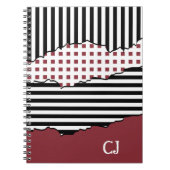 Initialen Stripes Net gelaagd zwart, wit en rood Notitieboek (Voorkant)