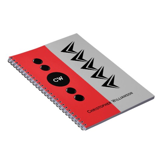 Initialen toevoegen: rood en grijs notitieboek (Rechterzijde)