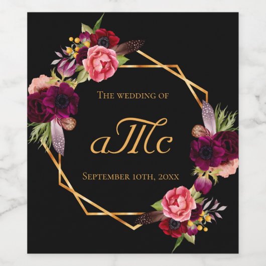 Initialen van bruinkoolmonogram wijn etiket (Enkel label)