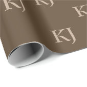 Initialen van Classy Brown en Beige Monogram Patro Cadeaupapier (Rol Hoek)