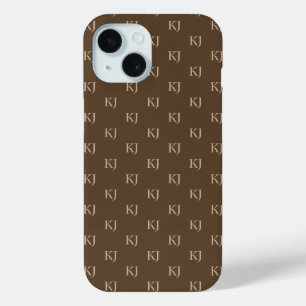 Initialen van Classy Brown en Beige Monogram Patro iPhone 15 Case