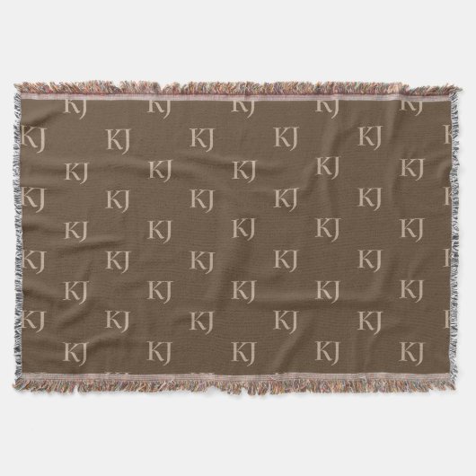 Initialen van Classy Brown en Beige Monogram Patro Deken (Voorkant)