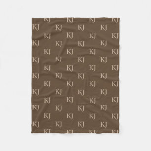 Initialen van Classy Brown en Beige Monogram Patro Fleece Deken