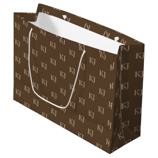 Initialen van Classy Brown en Beige Monogram Patro Groot Cadeauzakje (Voorkant Gekanteld)