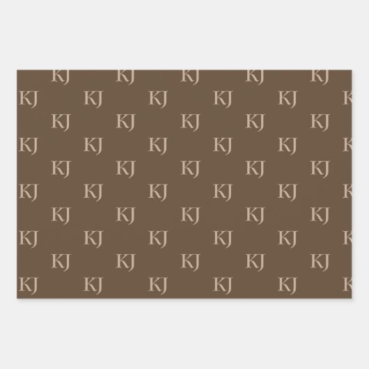 Initialen van Classy Brown en Beige Monogram Patro Inpakpapier Vel (Voorkant 2)