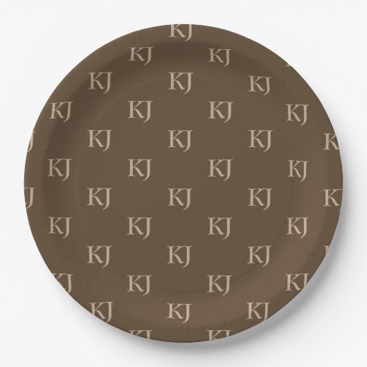 Initialen van Classy Brown en Beige Monogram Patro Papieren Bordje (Voorkant)