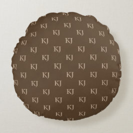 Initialen van Classy Brown en Beige Monogram Patro Rond Kussen