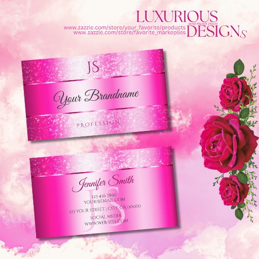 Initialen van de kleine roze brute glitter-staren visitekaartje