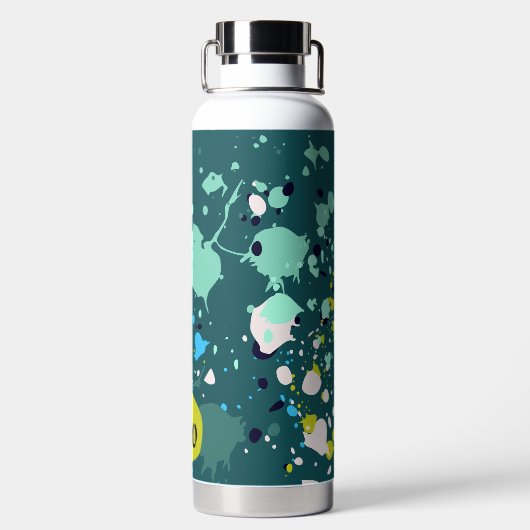 Initialen van de kleurrijke schilderplaat van de k waterfles (Achterkant)