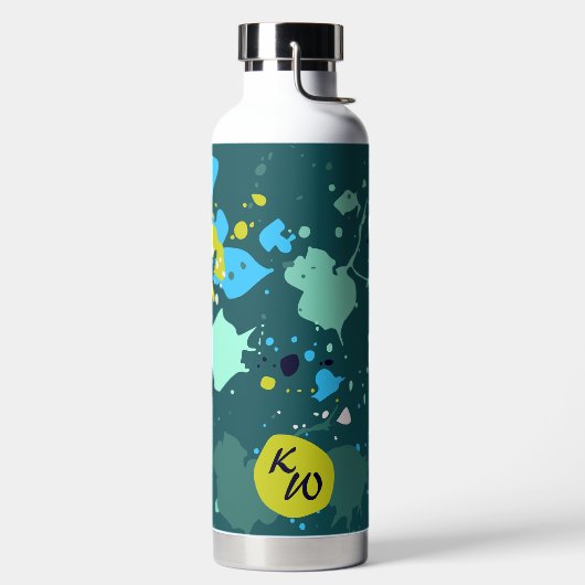 Initialen van de kleurrijke schilderplaat van de k waterfles (Links)