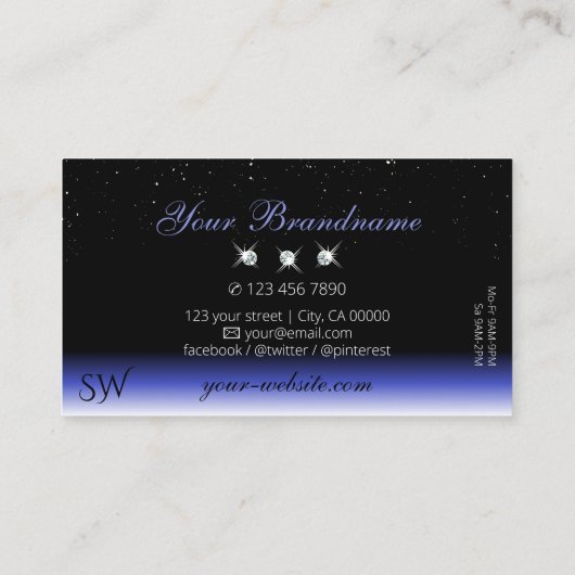 Initialen van de moderne blauwe zwarte ombre Spark Visitekaartje (Achterkant)
