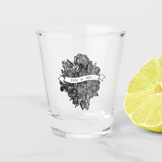 Initialen van het grommonogram - Zwarte Rozen Shot Glas (Voorkant)