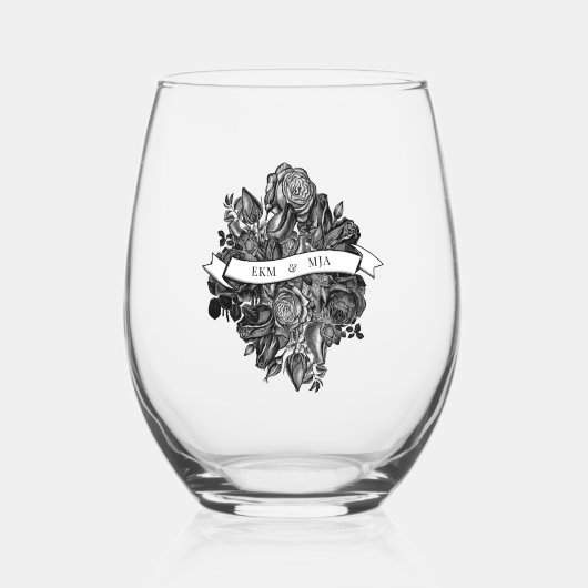 Initialen van het grommonogram - Zwarte Rozen Wijnglas Zonder Voet (Voorkant)