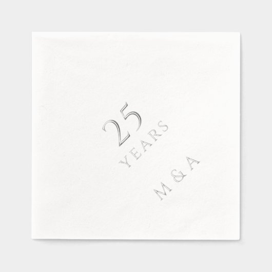 Initialen van het paar 25e Jubileum Party Silver Folie Servetten (Voorkant)