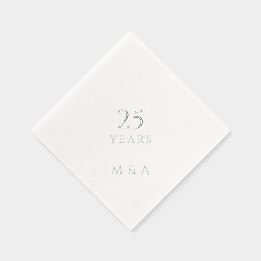 Initialen van het paar 25e Jubileum Party Silver Folie Servetten (Rechts)